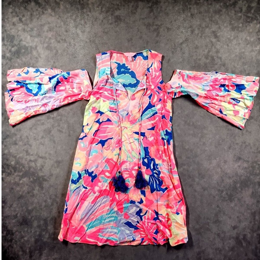 Lilly Pulitzer Dress Womens XXS Benicia Hermosa Slit Shoulder/Sleeve Floral Midi